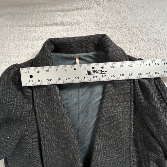 Free People Womens Gray Wool Blend Herringbone Jacket Blazer Work Size 10 Lined - Picture 8 of 10